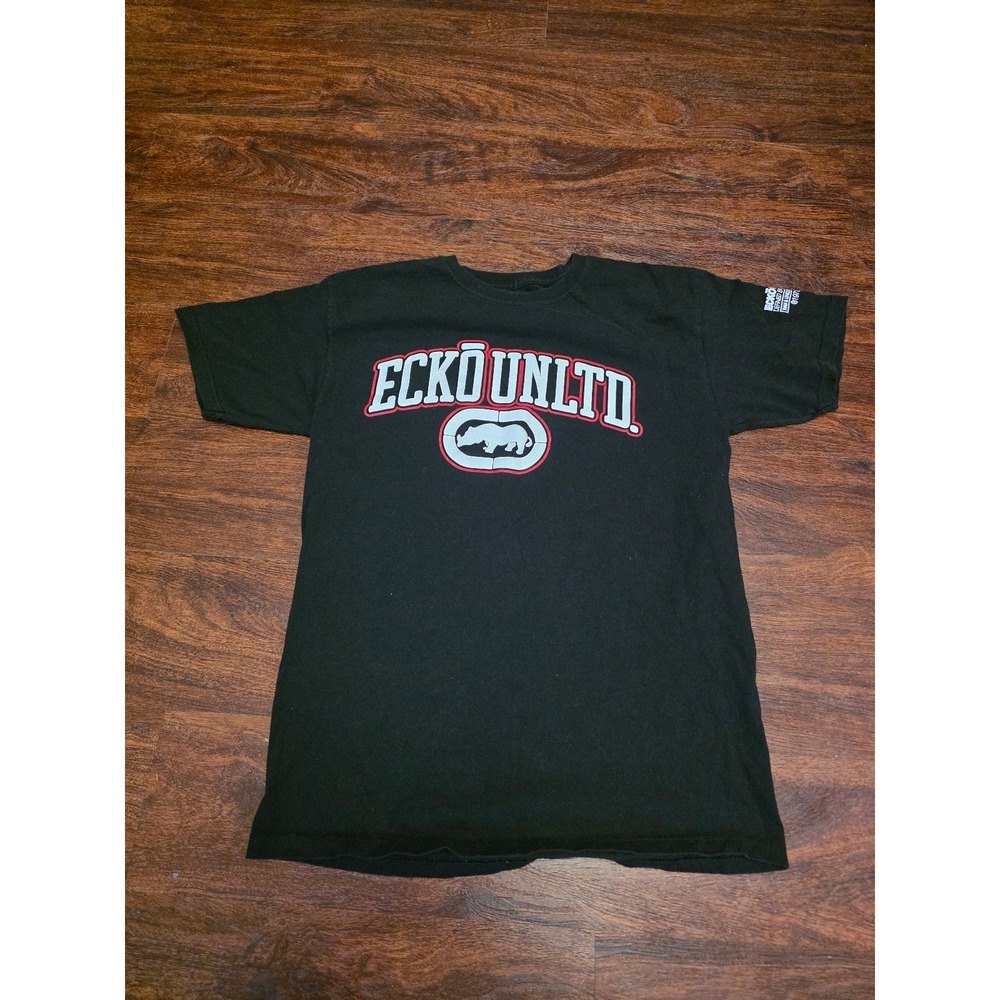 Ecko Unltd T Shirt Mens M Black Big Logo Graphic Y2K Hip Hop Streetwear
